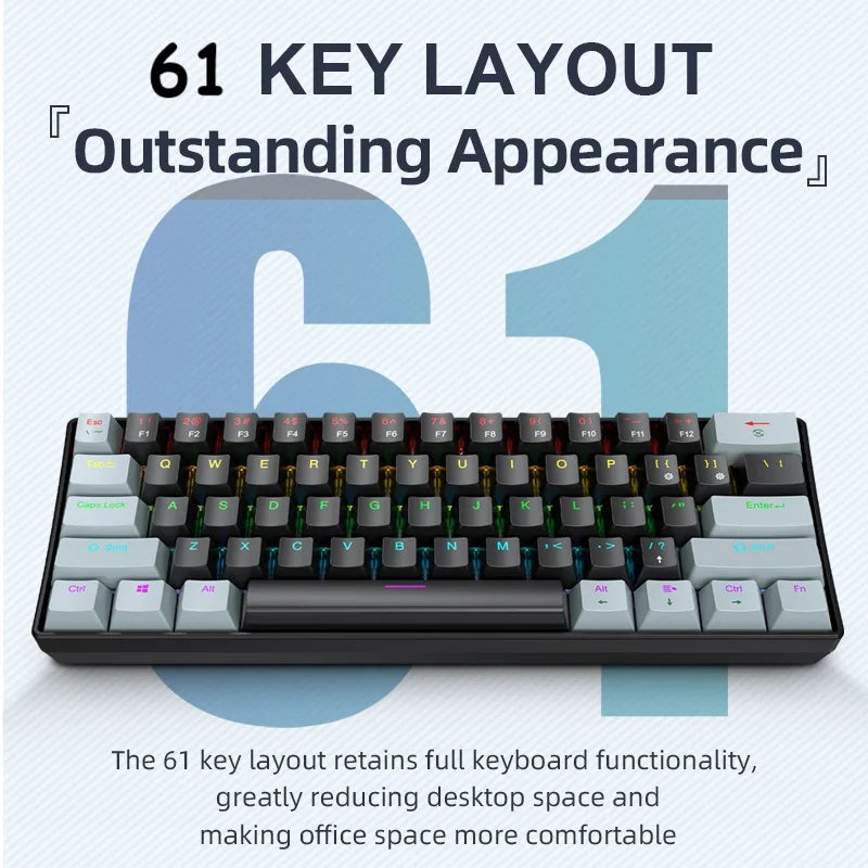 Mini Keyboard  K61 Mechanical Keyboard Wired,60% Portable 61 Keys RGB Black,White, Red/Blue Switch for Gaming