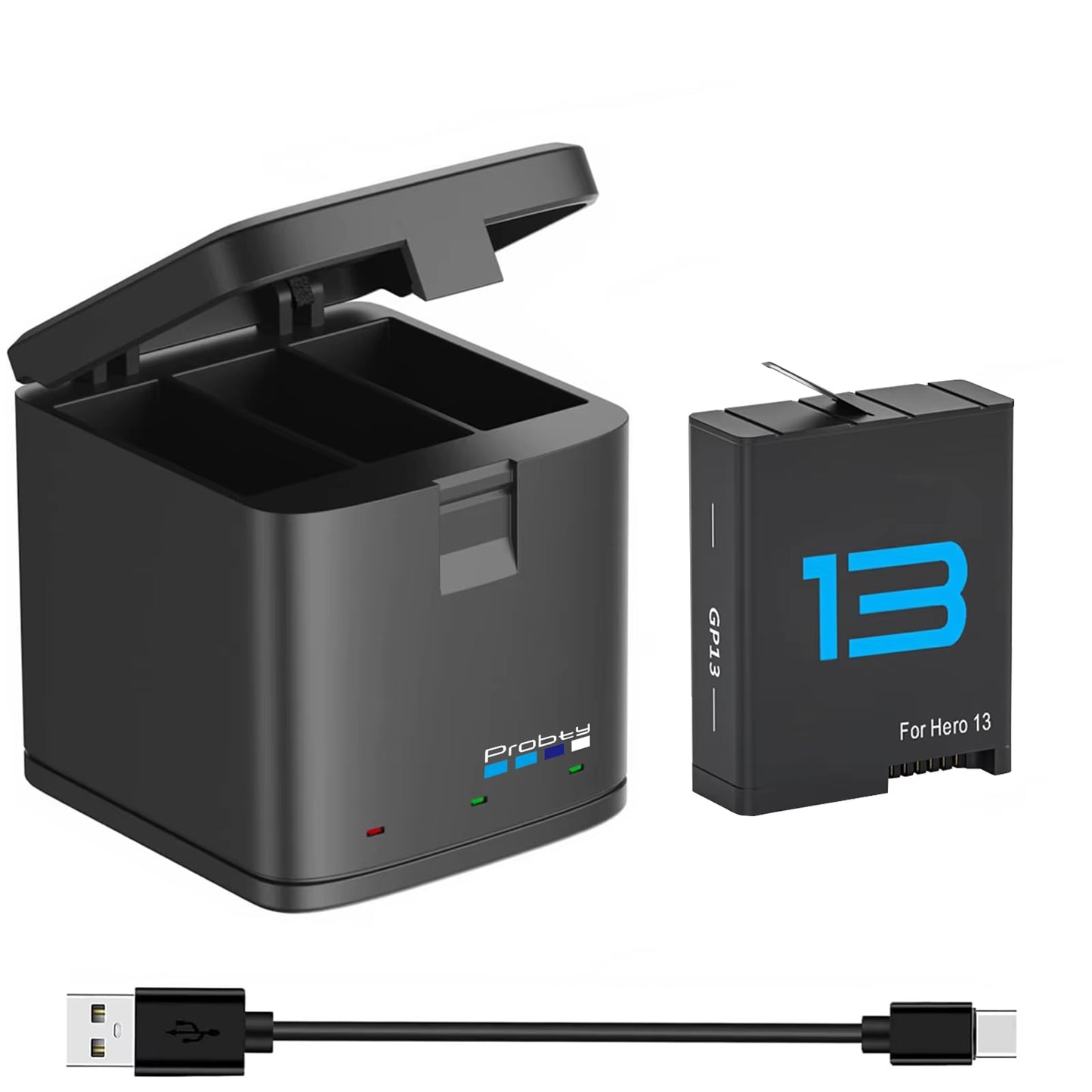 2280Mah for Gopro Hero 13 Battery+3-Slots Box Charger for Gopro Hero 13 Black Camera Accessories