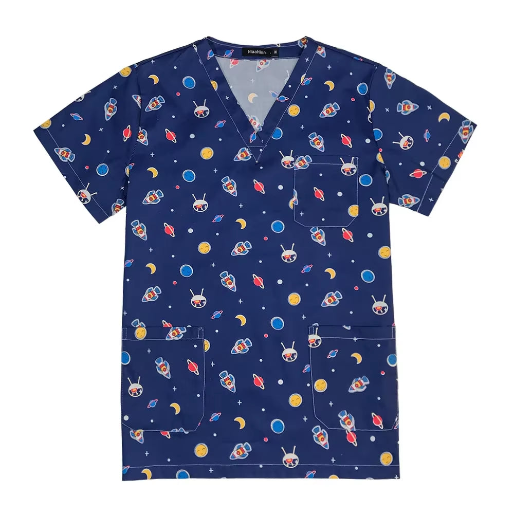 Gray Owl Printing Spa Uniform Women Beauty and Health Scrub Tops Beauty Salon Work Uniform Beauty Salon Scrubs Workwear