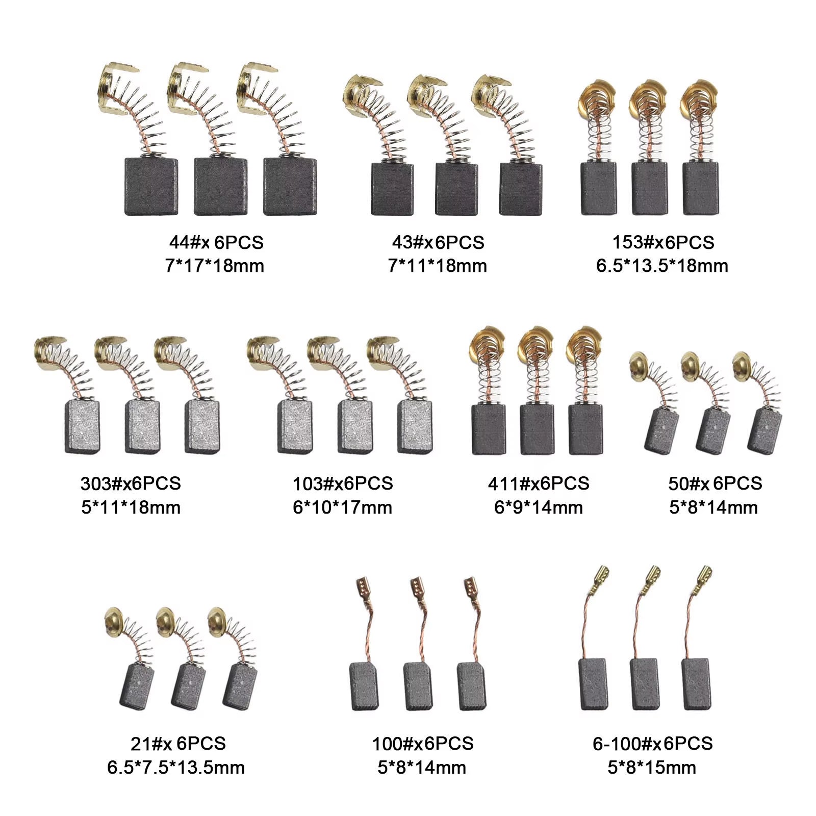 60Pcs/Set 10 Sizes Electric Motor Carbon Brushes Replacement for Power Tool Hammer Drills Circular Saws Replacement Carbon Brush