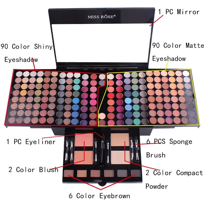 Miss Rose Professional 180 Color Eyeshadow Blush Cosmetic Foundation Face Powder Makeup Sets Eye Shadows Palette Makeup