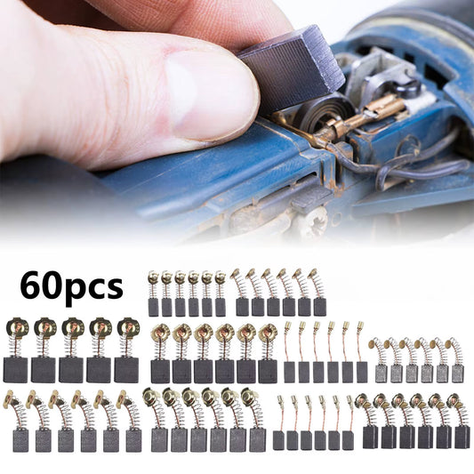 60Pcs/Set 10 Sizes Electric Motor Carbon Brushes Replacement for Power Tool Hammer Drills Circular Saws Replacement Carbon Brush