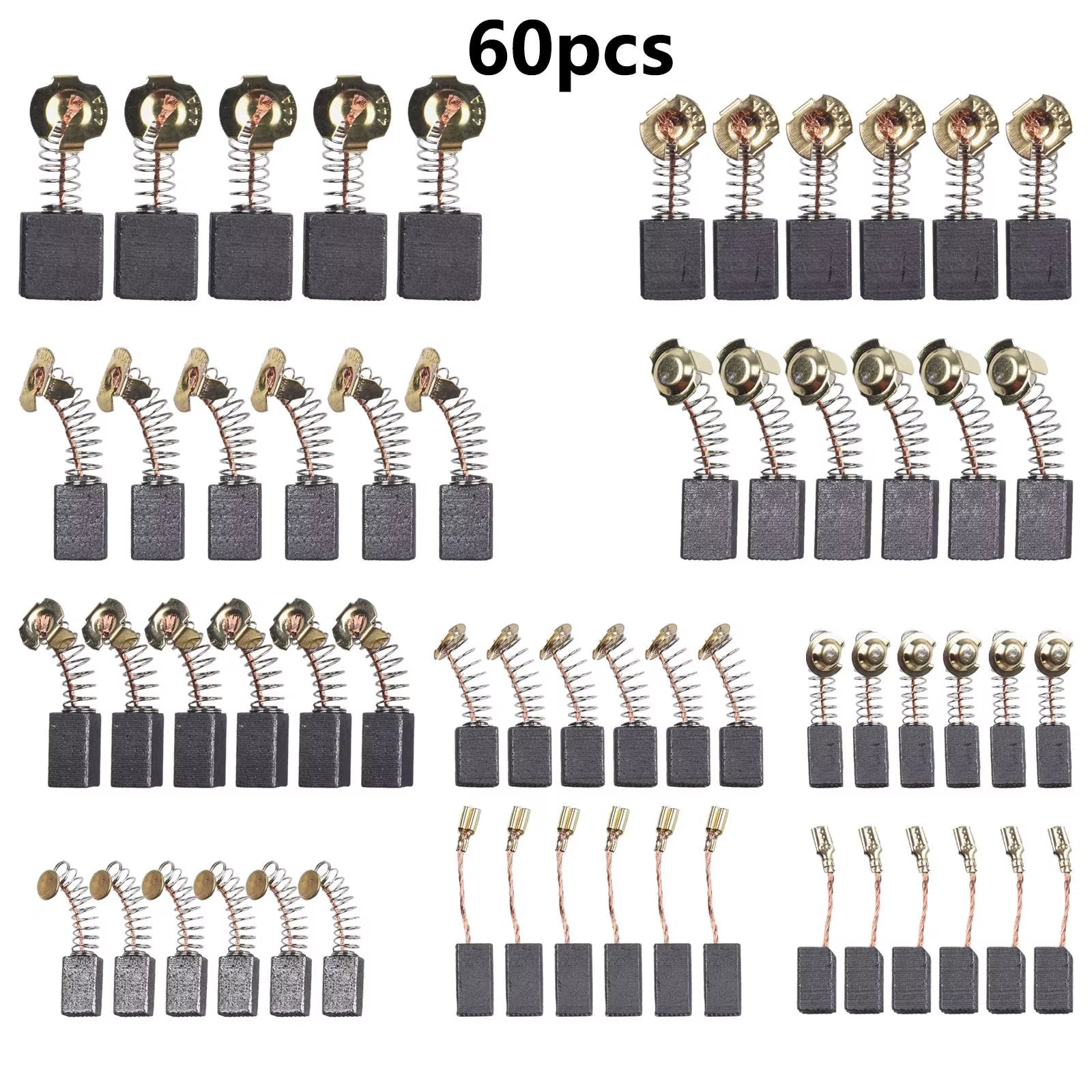 60Pcs/Set 10 Sizes Electric Motor Carbon Brushes Replacement for Power Tool Hammer Drills Circular Saws Replacement Carbon Brush