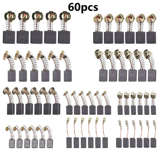 60Pcs/Set 10 Sizes Electric Motor Carbon Brushes Replacement for Power Tool Hammer Drills Circular Saws Replacement Carbon Brush