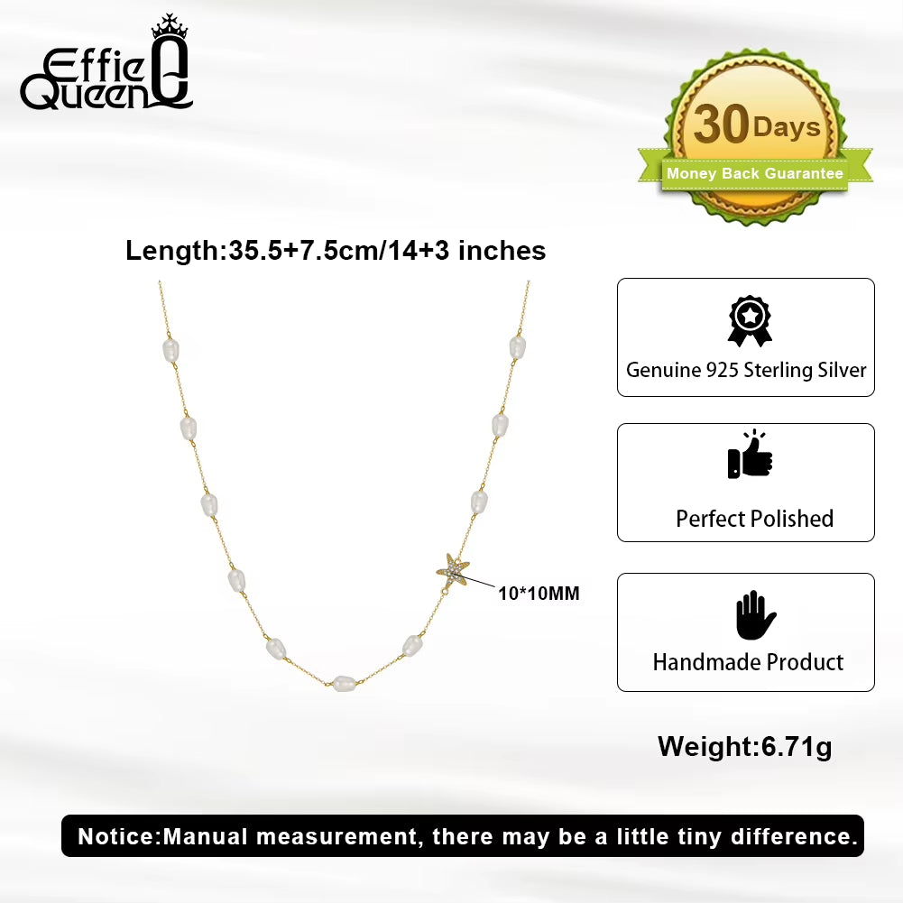 Natural Pearl Choker Necklace Fashion 925 Sterling Silver Starfish 5A CZ Necklace Party Jewelry Gift for Women BQN06
