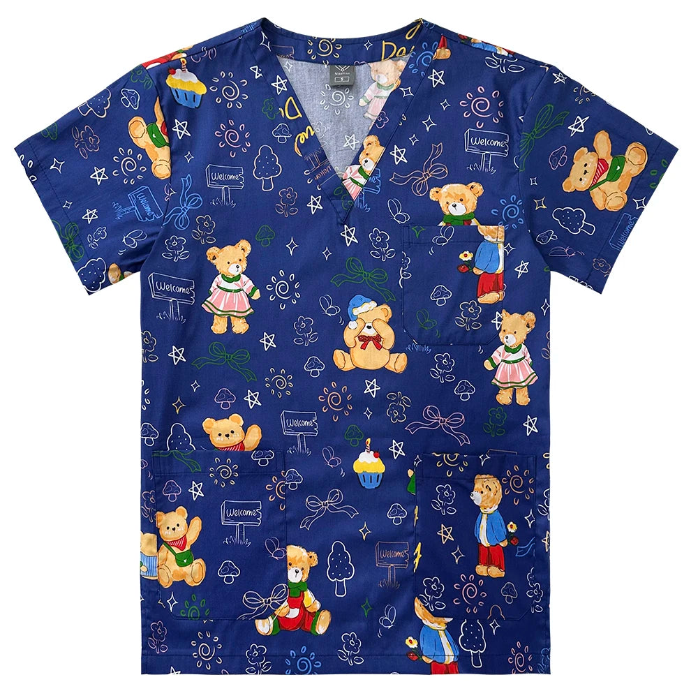 Gray Owl Printing Spa Uniform Women Beauty and Health Scrub Tops Beauty Salon Work Uniform Beauty Salon Scrubs Workwear
