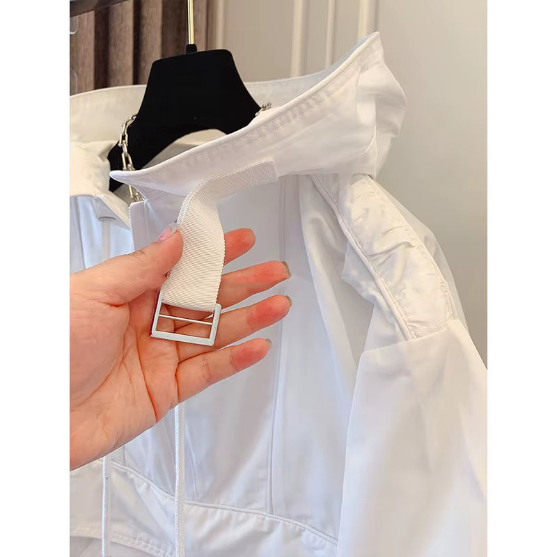 Hooded Trench Men Solid Pullover Jackets Long Sleeve Coat Casual Pockets Patchwork Spliced Loose 2025 Spring Draw String