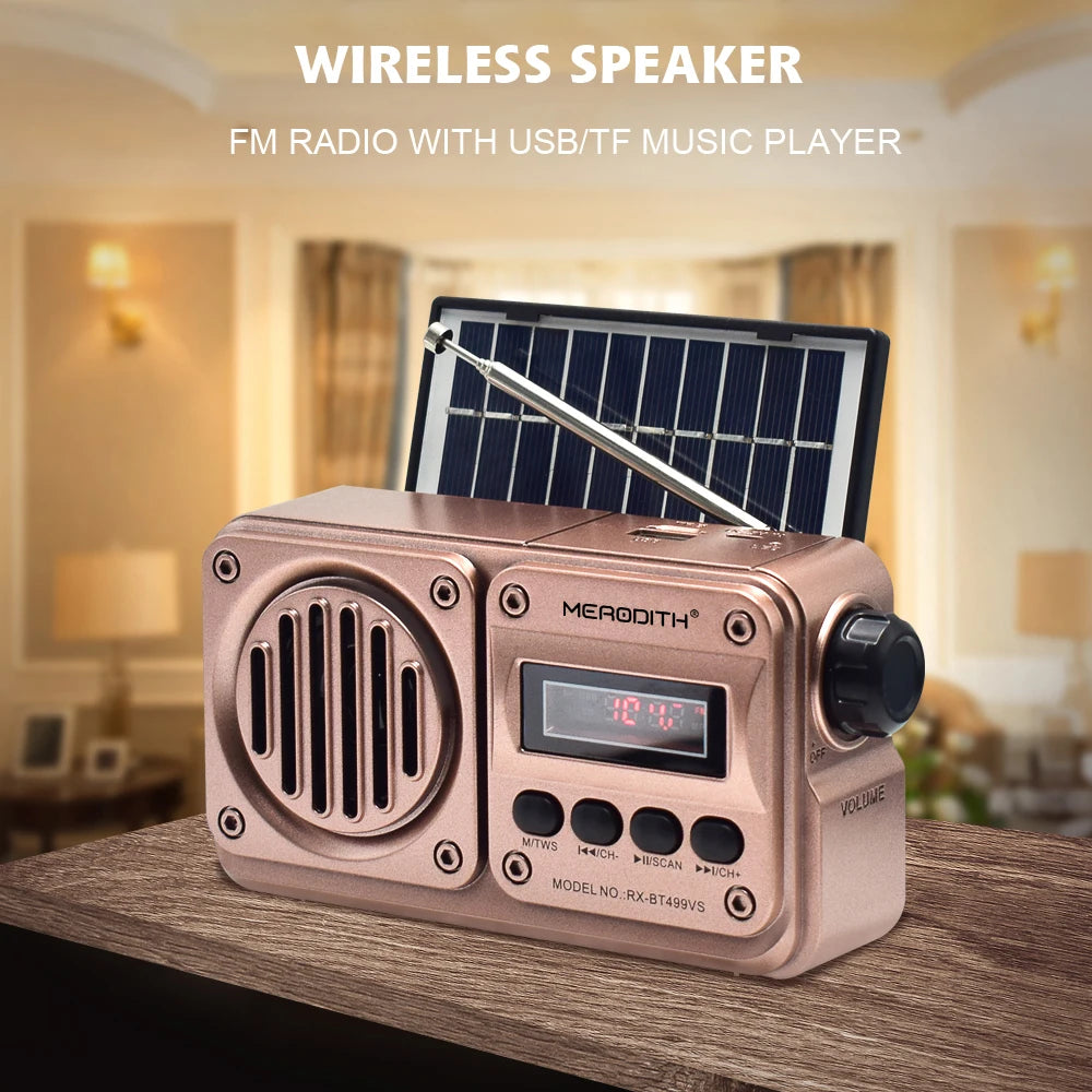 MD-499 Wireless Bluetooth Speaker MP3 Playback FM Radio Solar Charging Emergency Power Outage Radio Full Band High Sensitivity