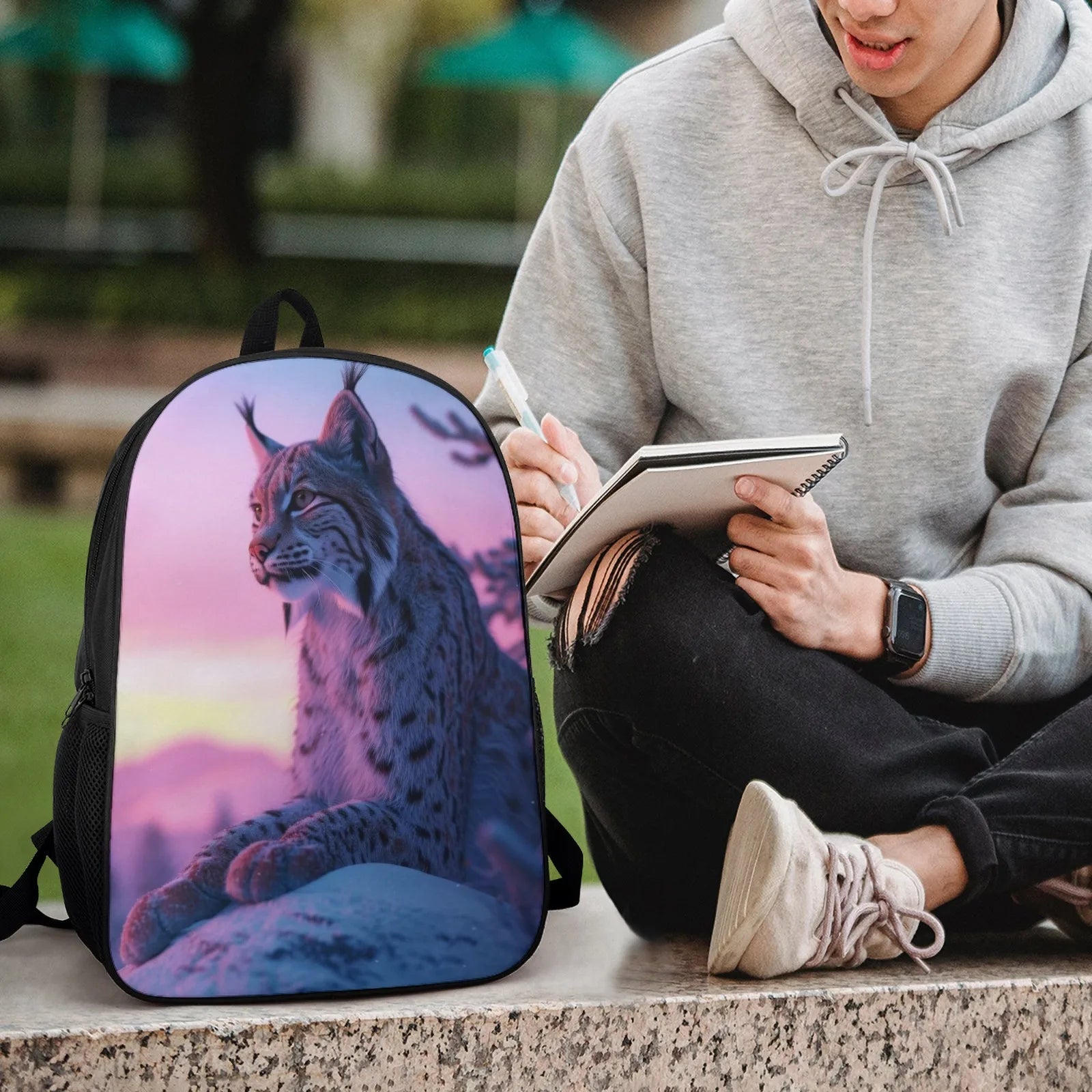 Lynx Aesthetic Sunset Mochila Escolar Printed Book Bag Elementary Student Bag 17 Inch School Backpack Bag