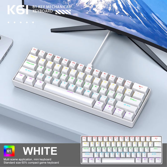 Mini Keyboard  K61 Mechanical Keyboard Wired,60% Portable 61 Keys RGB Black,White, Red/Blue Switch for Gaming