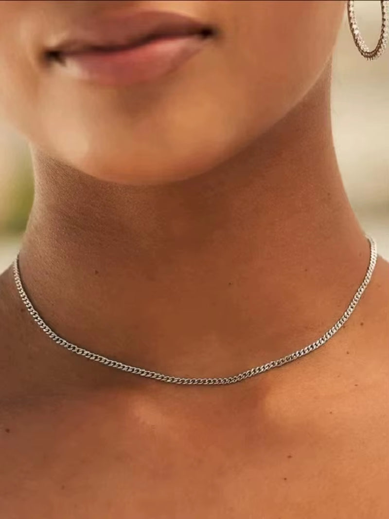 Men Stainless Steel Basic Chain Necklace Titanium Steel Jewelry Cuban Chain for Women