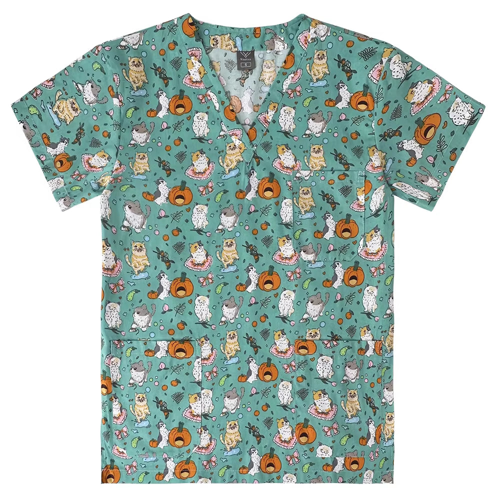 Gray Owl Printing Spa Uniform Women Beauty and Health Scrub Tops Beauty Salon Work Uniform Beauty Salon Scrubs Workwear