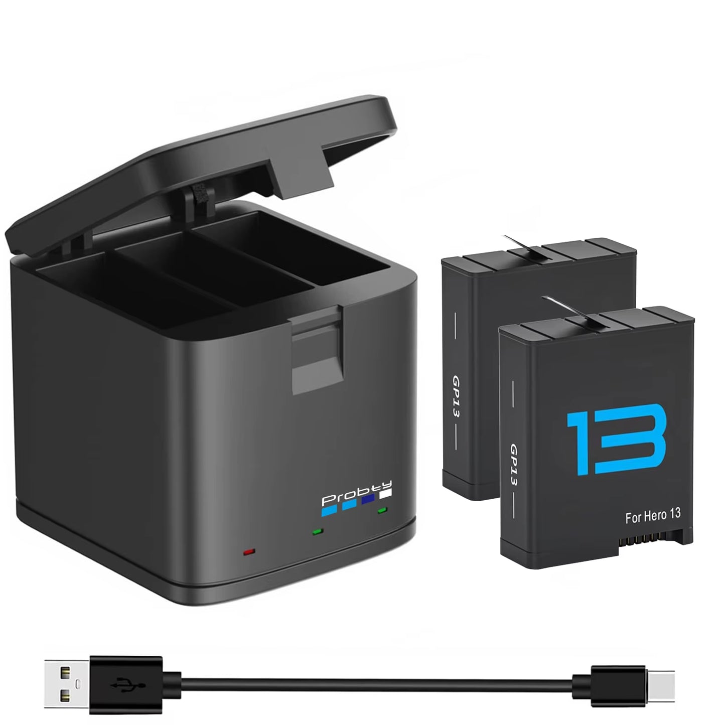 2280Mah for Gopro Hero 13 Battery+3-Slots Box Charger for Gopro Hero 13 Black Camera Accessories