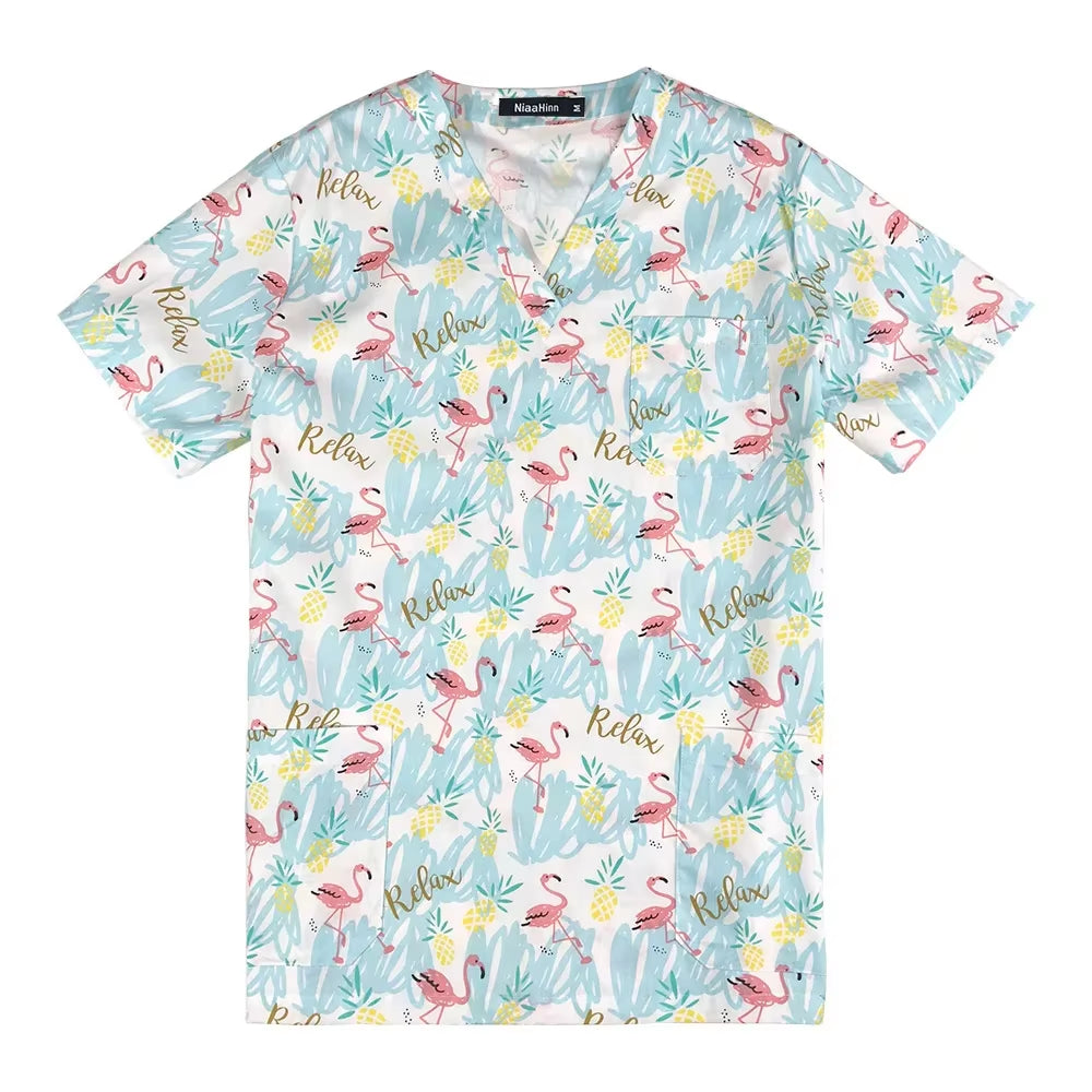 Gray Owl Printing Spa Uniform Women Beauty and Health Scrub Tops Beauty Salon Work Uniform Beauty Salon Scrubs Workwear