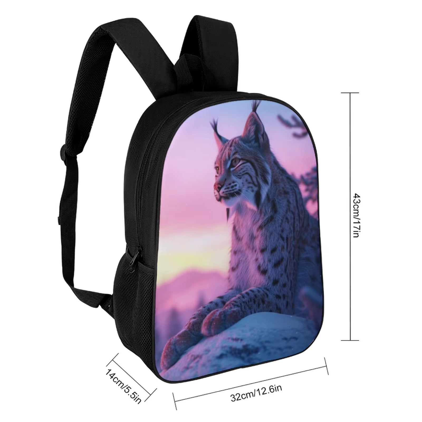 Lynx Aesthetic Sunset Mochila Escolar Printed Book Bag Elementary Student Bag 17 Inch School Backpack Bag