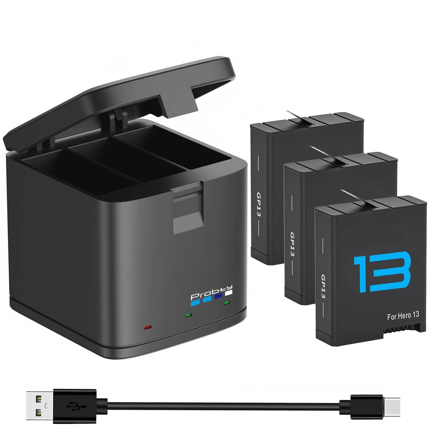 2280Mah for Gopro Hero 13 Battery+3-Slots Box Charger for Gopro Hero 13 Black Camera Accessories