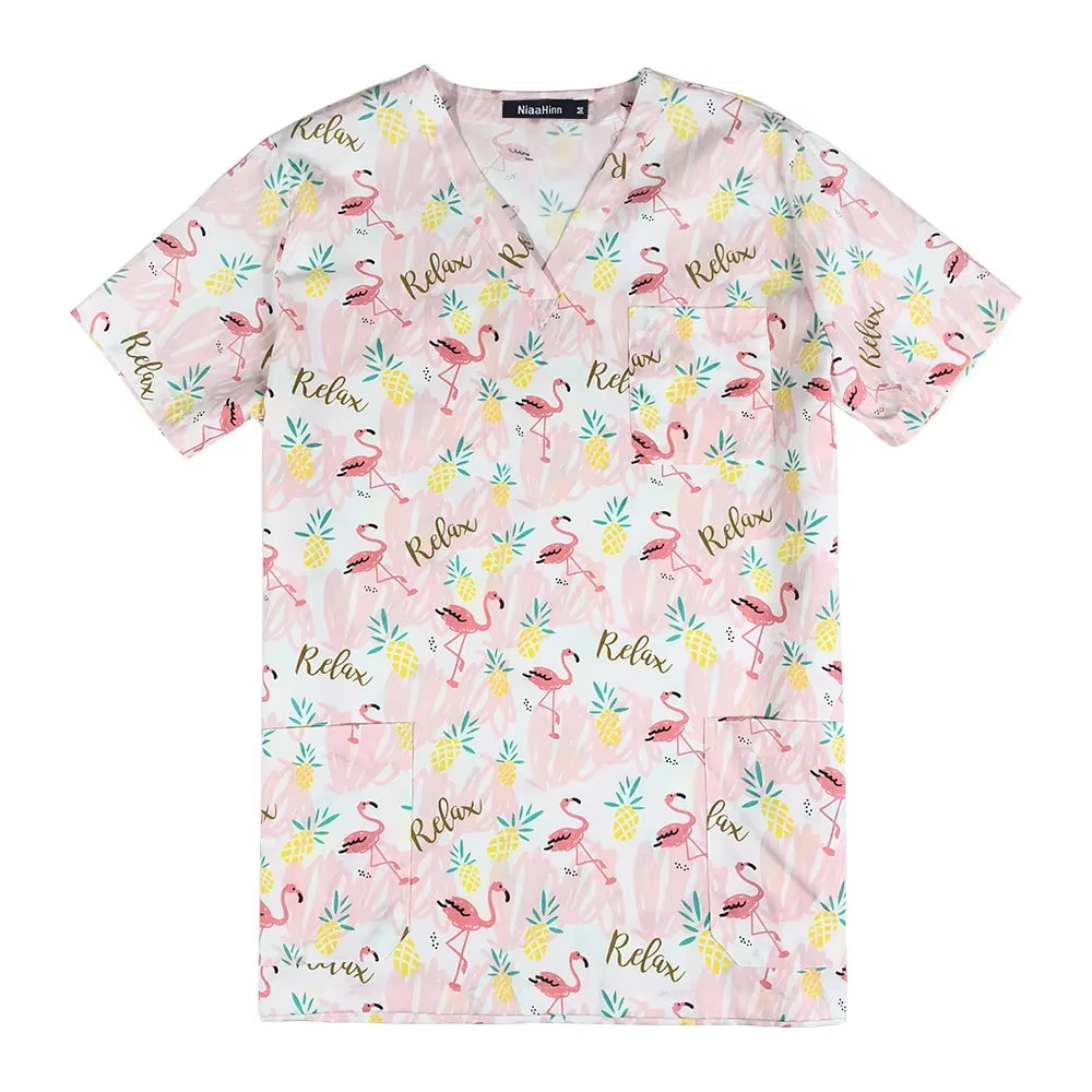 Gray Owl Printing Spa Uniform Women Beauty and Health Scrub Tops Beauty Salon Work Uniform Beauty Salon Scrubs Workwear