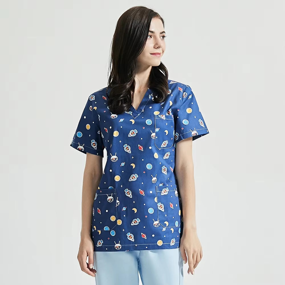 Gray Owl Printing Spa Uniform Women Beauty and Health Scrub Tops Beauty Salon Work Uniform Beauty Salon Scrubs Workwear