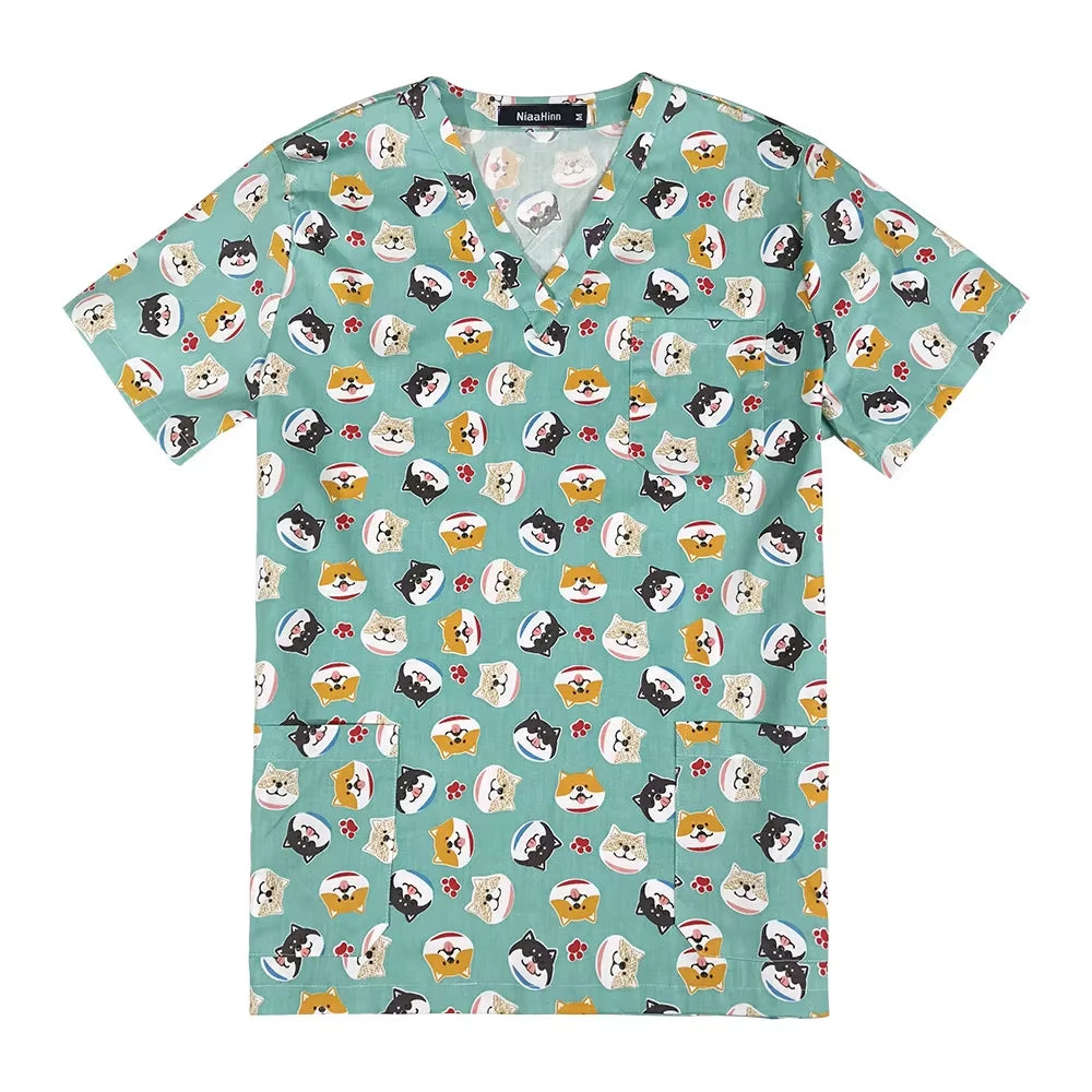 Gray Owl Printing Spa Uniform Women Beauty and Health Scrub Tops Beauty Salon Work Uniform Beauty Salon Scrubs Workwear