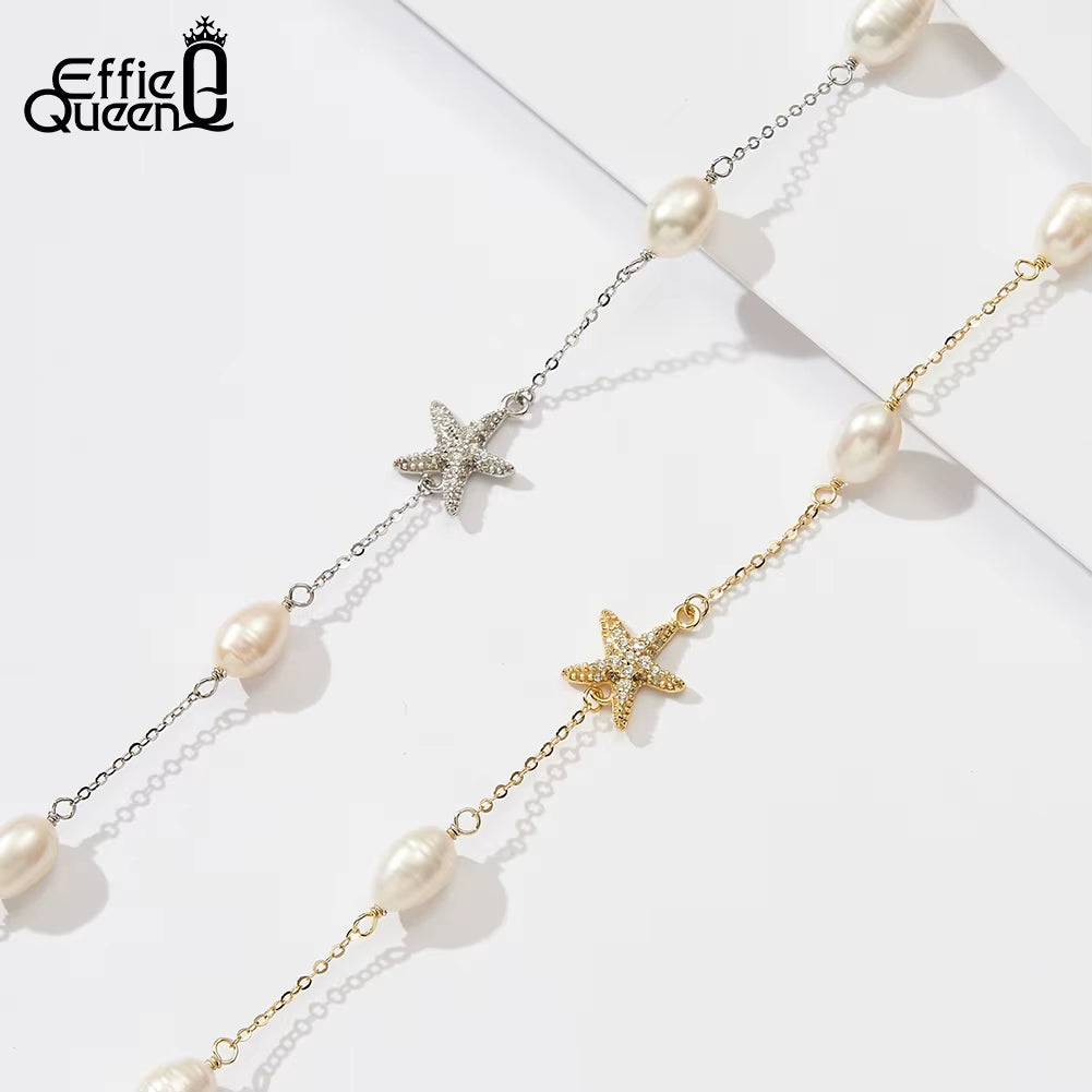Natural Pearl Choker Necklace Fashion 925 Sterling Silver Starfish 5A CZ Necklace Party Jewelry Gift for Women BQN06