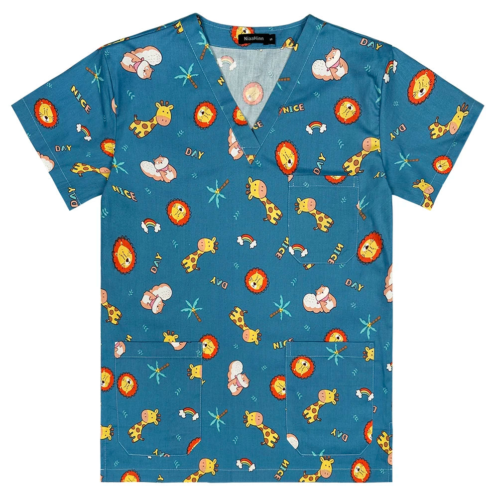 Gray Owl Printing Spa Uniform Women Beauty and Health Scrub Tops Beauty Salon Work Uniform Beauty Salon Scrubs Workwear