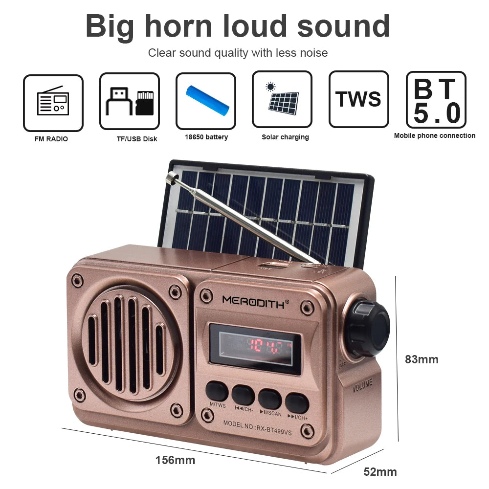 MD-499 Wireless Bluetooth Speaker MP3 Playback FM Radio Solar Charging Emergency Power Outage Radio Full Band High Sensitivity
