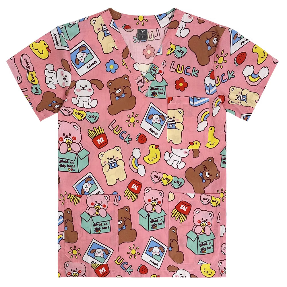 Gray Owl Printing Spa Uniform Women Beauty and Health Scrub Tops Beauty Salon Work Uniform Beauty Salon Scrubs Workwear