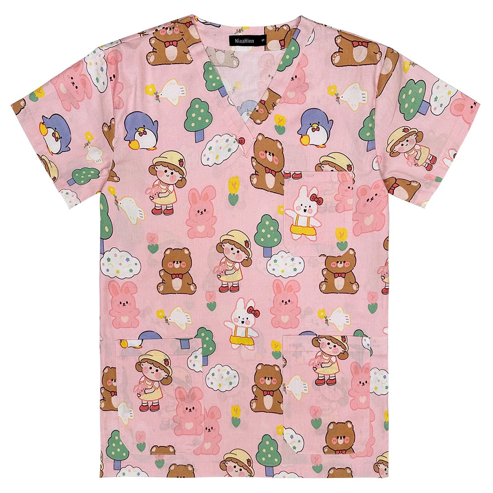 Gray Owl Printing Spa Uniform Women Beauty and Health Scrub Tops Beauty Salon Work Uniform Beauty Salon Scrubs Workwear