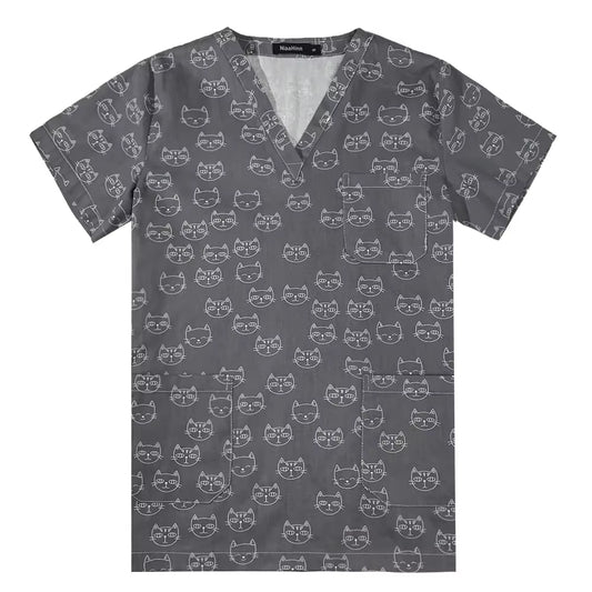 Gray Owl Printing Spa Uniform Women Beauty and Health Scrub Tops Beauty Salon Work Uniform Beauty Salon Scrubs Workwear