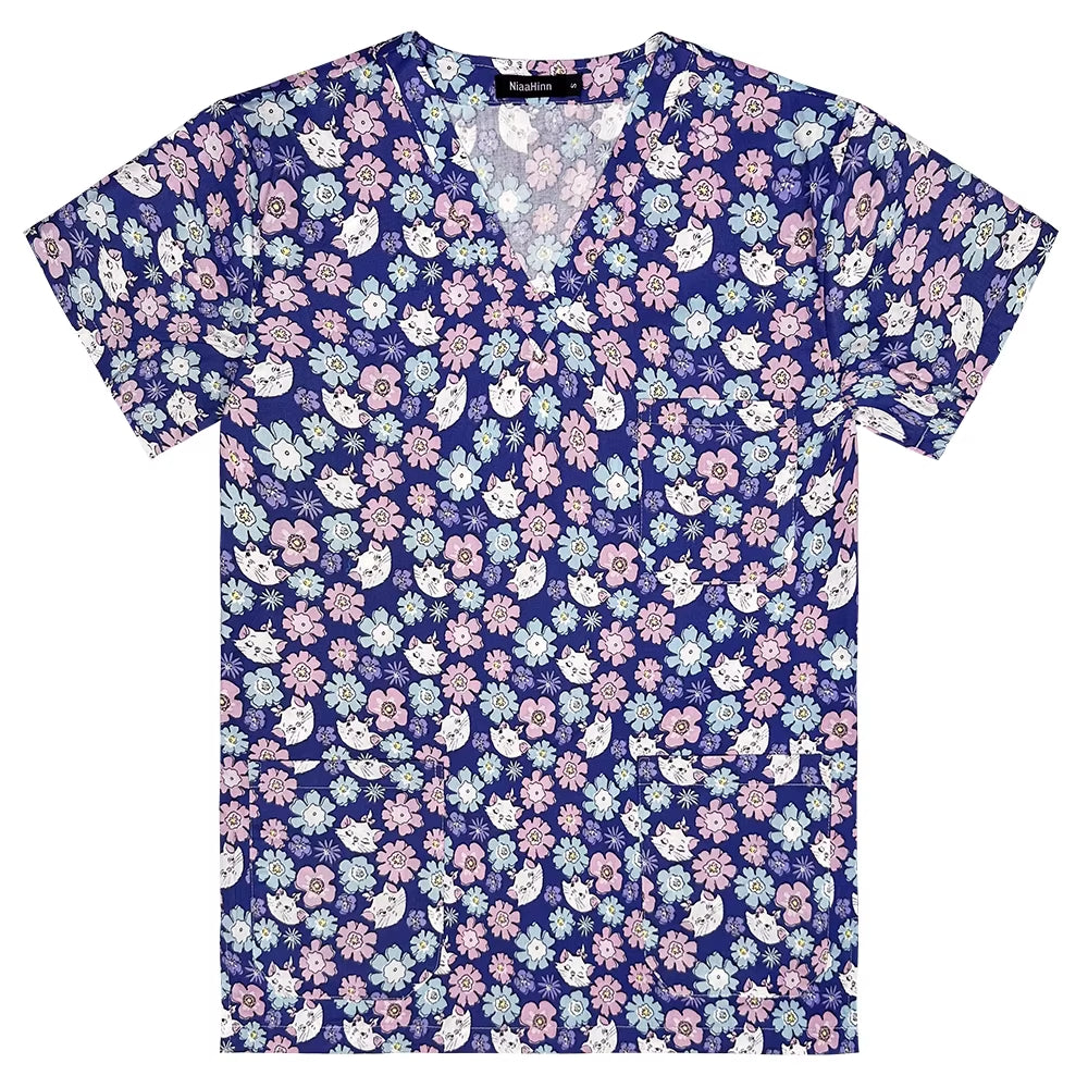 Gray Owl Printing Spa Uniform Women Beauty and Health Scrub Tops Beauty Salon Work Uniform Beauty Salon Scrubs Workwear