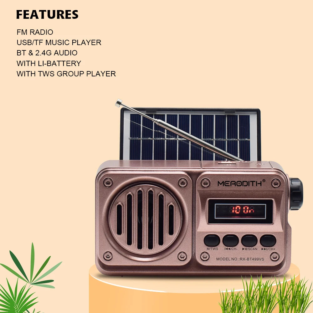 MD-499 Wireless Bluetooth Speaker MP3 Playback FM Radio Solar Charging Emergency Power Outage Radio Full Band High Sensitivity