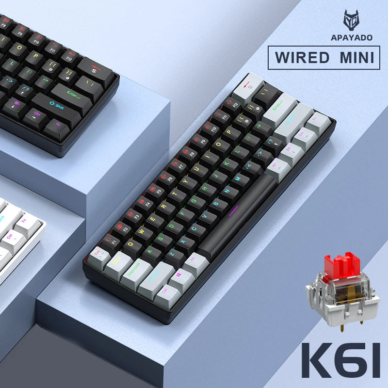 Mini Keyboard  K61 Mechanical Keyboard Wired,60% Portable 61 Keys RGB Black,White, Red/Blue Switch for Gaming