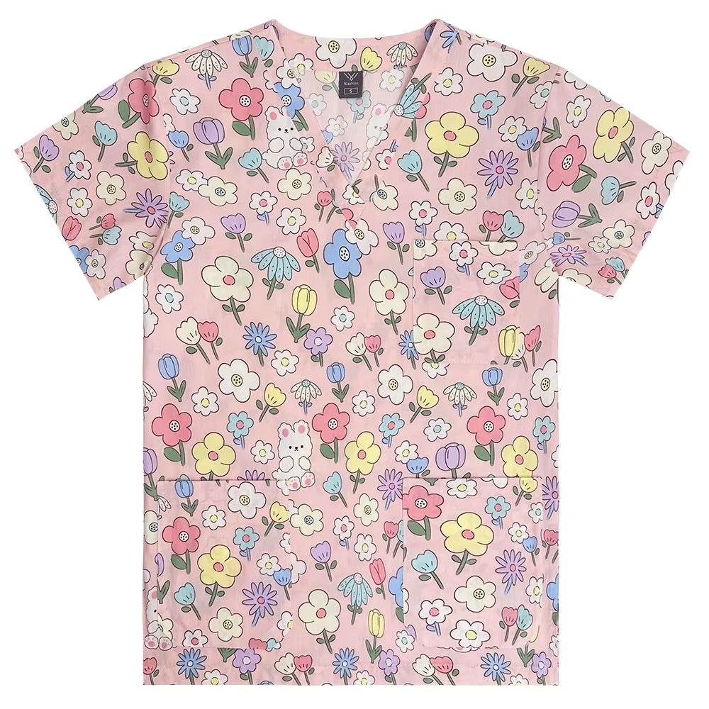Gray Owl Printing Spa Uniform Women Beauty and Health Scrub Tops Beauty Salon Work Uniform Beauty Salon Scrubs Workwear